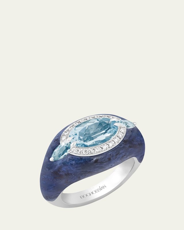 18K Reveal Aquamarine and Dumortierite Ring